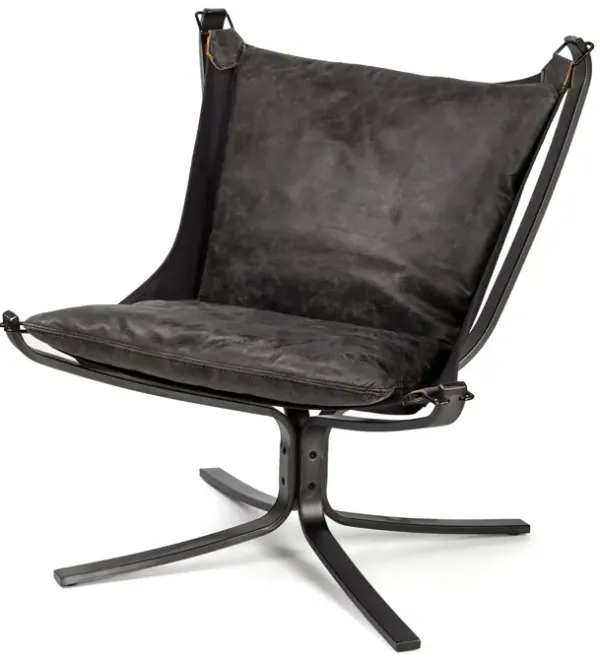 Leather Suspended Seat Accent Chair With Iron Frame - Colarado Black