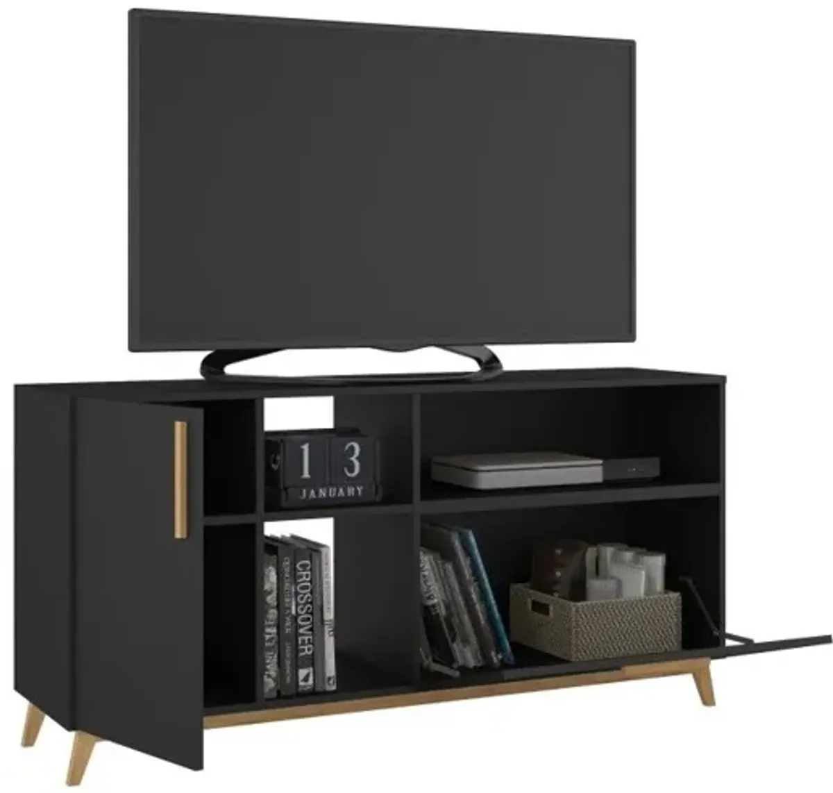 Modern Asymmetrical TV Stand - Black / Natural