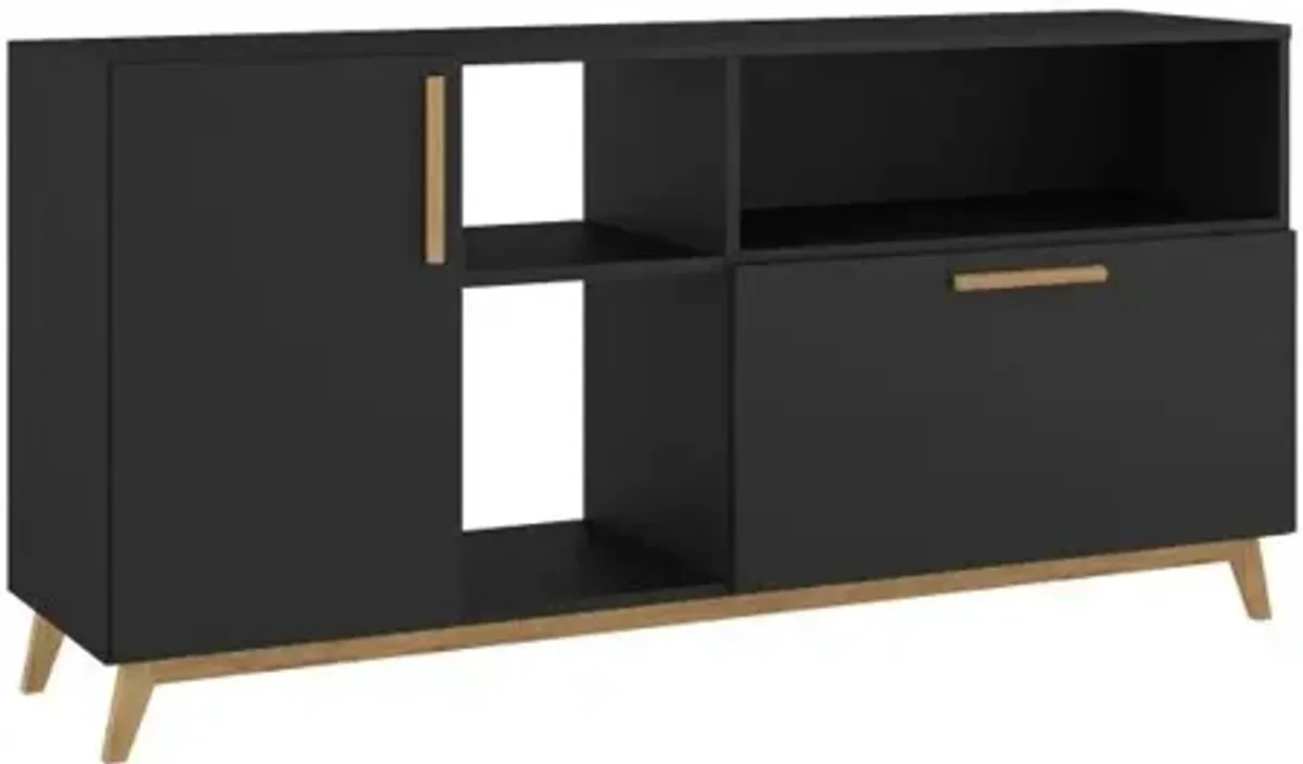 Modern Asymmetrical TV Stand - Black / Natural