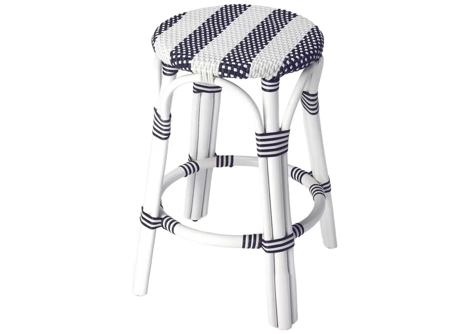 Rattan Backless Counter Height Bar Chair - Blue / White