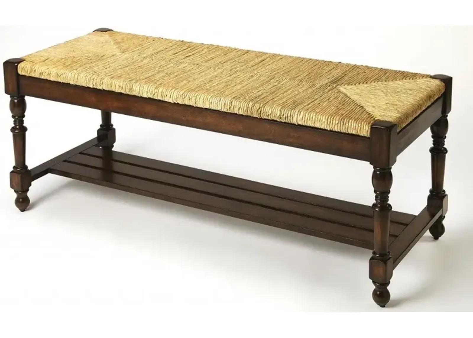 Distressed Wicker Bench - Natural / Brown