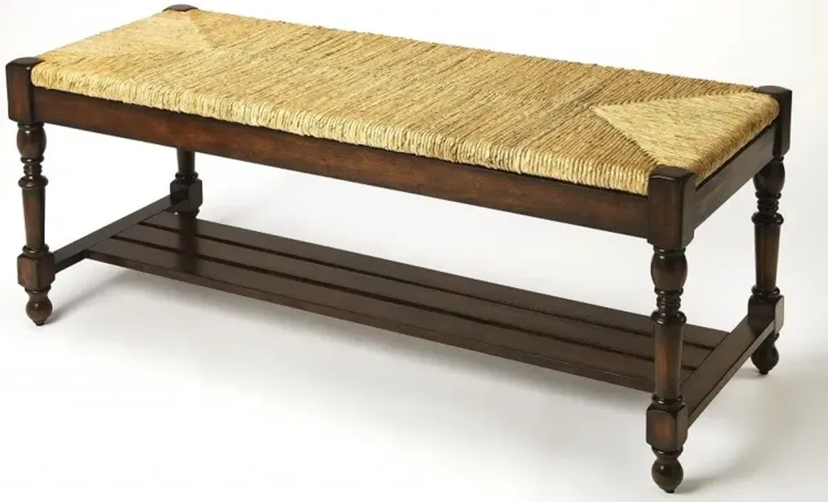 Distressed Wicker Bench - Natural / Brown