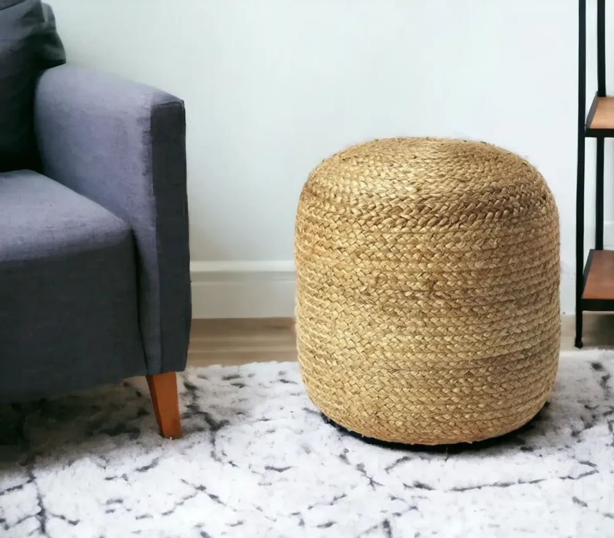 Jute Round Pouf Ottoman - Light Brown