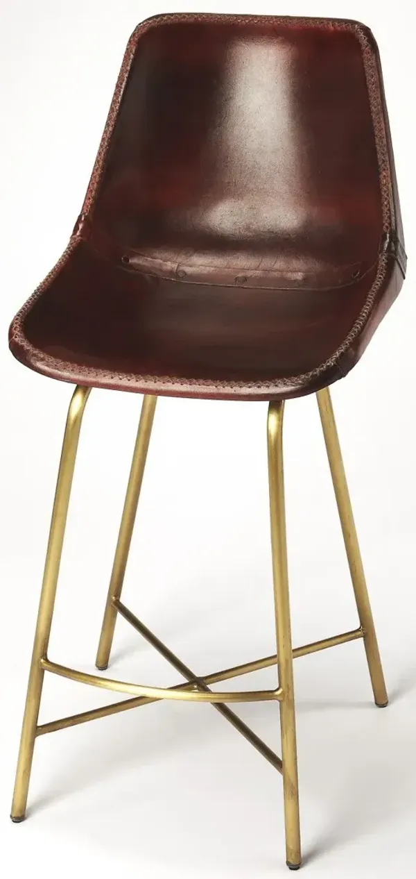 Leather And Iron Bar Chair - Brown / Gold