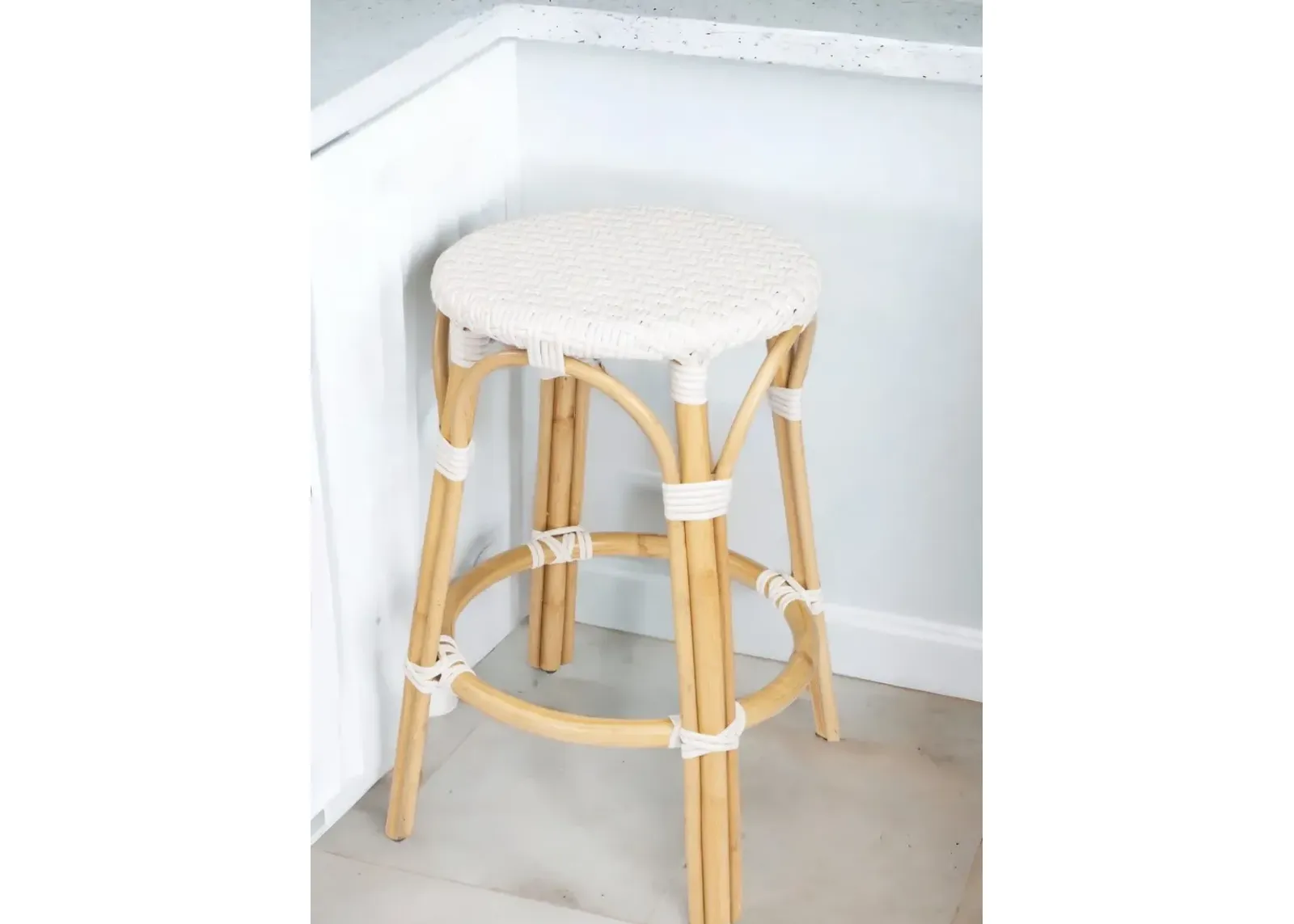 Rattan Backless Counter Height Bar Chair - White / Natural