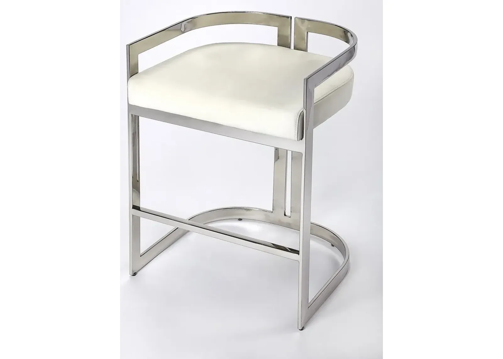 Stainless Steel Low Back Counter Height Bar Chair - White / Silver