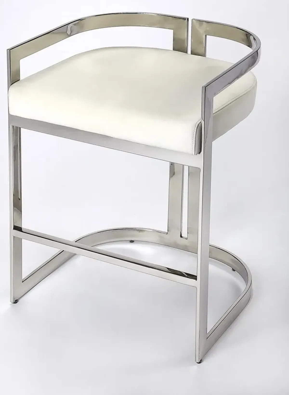 Stainless Steel Low Back Counter Height Bar Chair - White / Silver