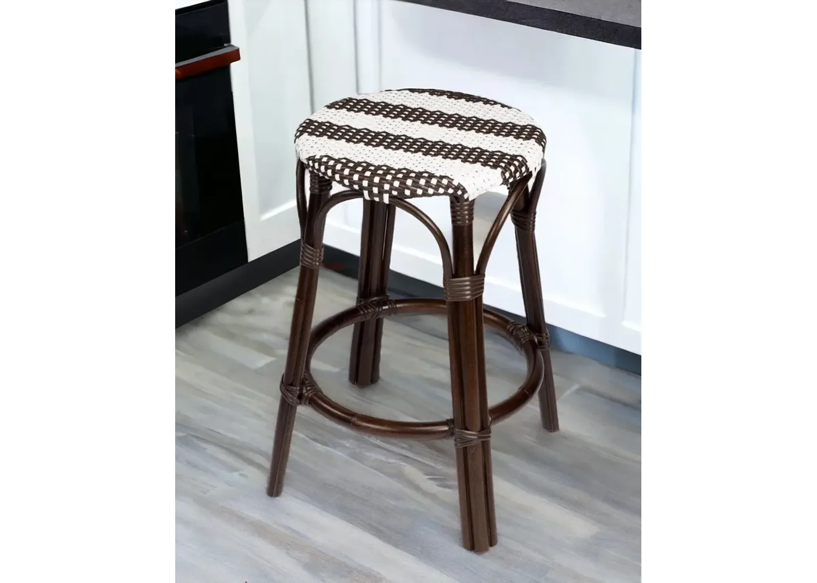 Rattan Backless Counter Height Bar Chair - Dark Brown / White