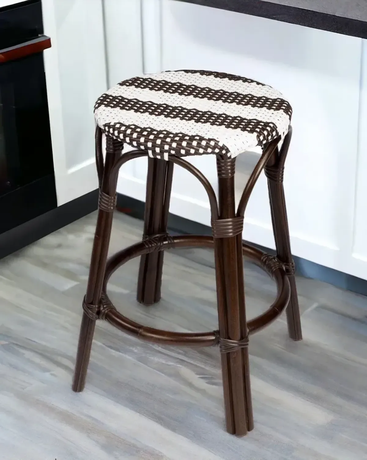 Rattan Backless Counter Height Bar Chair - Dark Brown / White