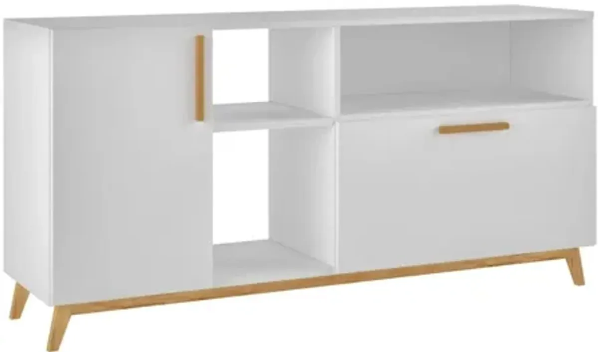 Modern Asymmetrical TV Stand - White / Natural