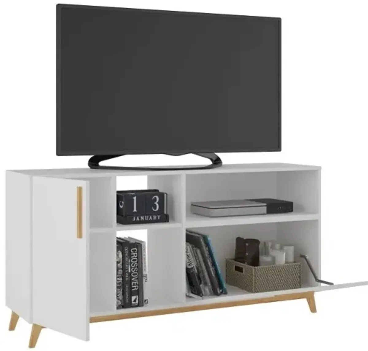 Modern Asymmetrical TV Stand - White / Natural