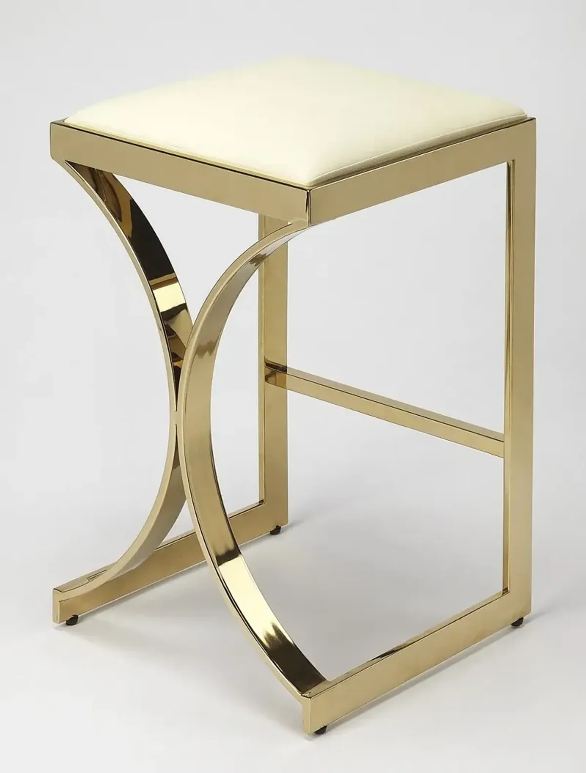 Backless Counter Height Bar Chair - Off White / Gold