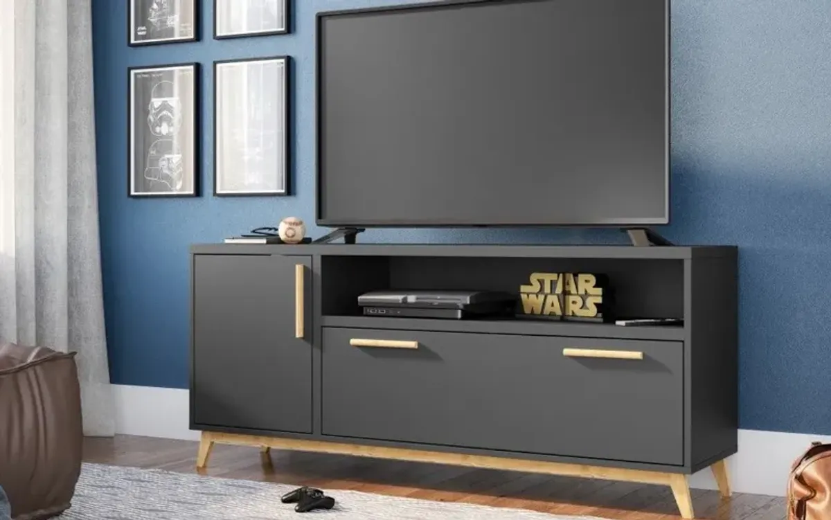 Modern Long Door TV Stand - Black / Natural