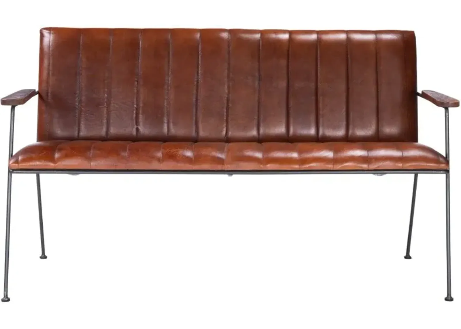 Upholstered Faux Leather Distressed Bench - Brown / Black