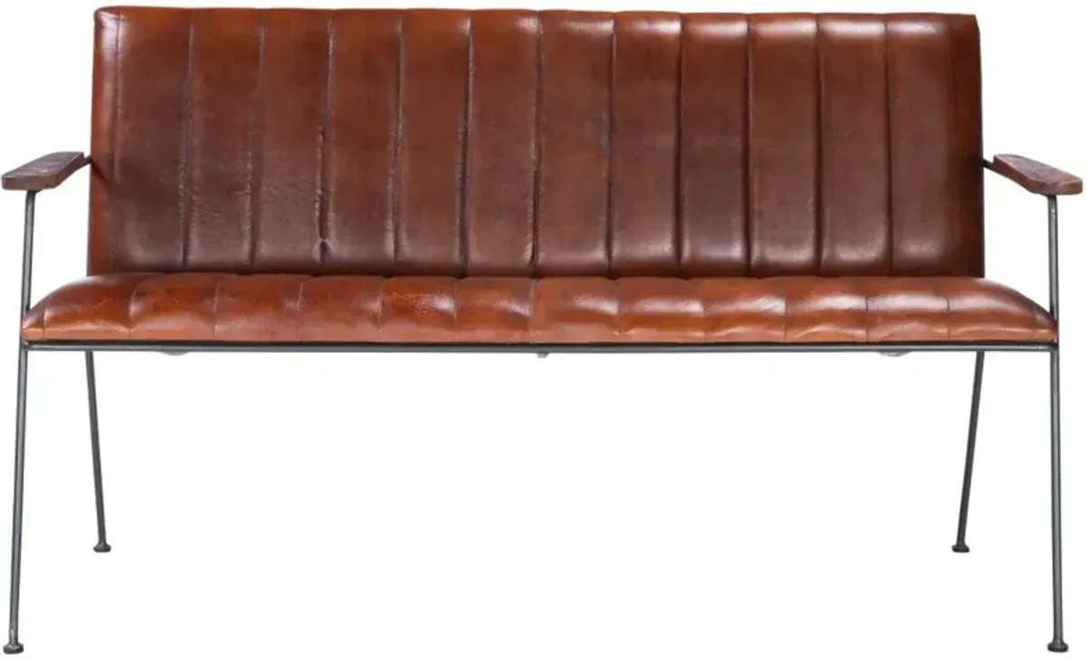 Upholstered Faux Leather Distressed Bench - Brown / Black