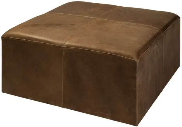 Faux Leather Cube Ottoman - Brown