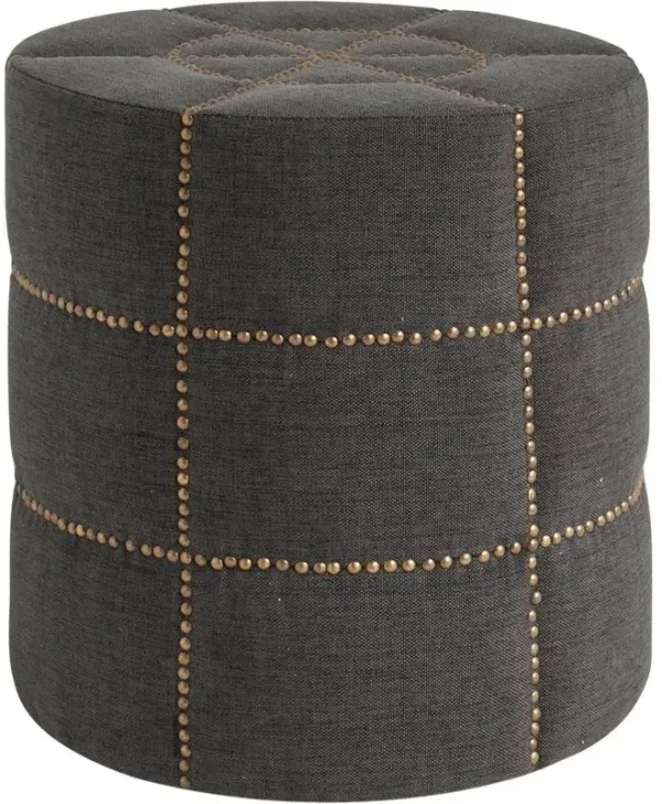 Linen Round Footstool Ottoman - Gray