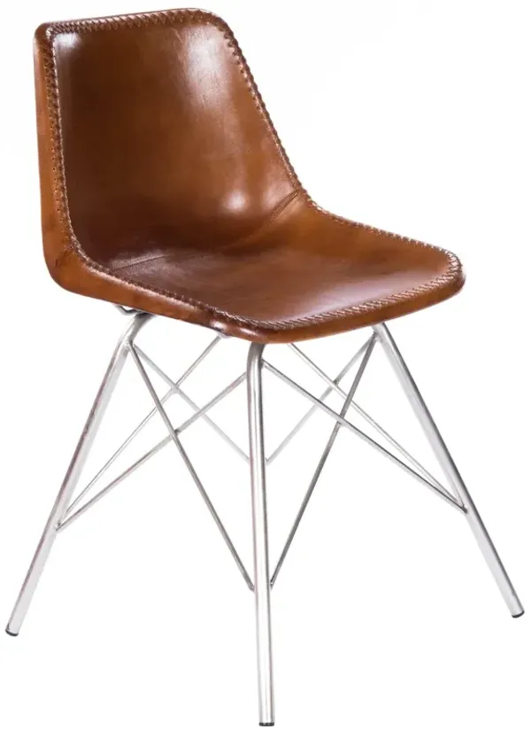 Faux Leather Side Chair - Brown / Silver