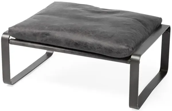 Faux Leather Ottoman - Black