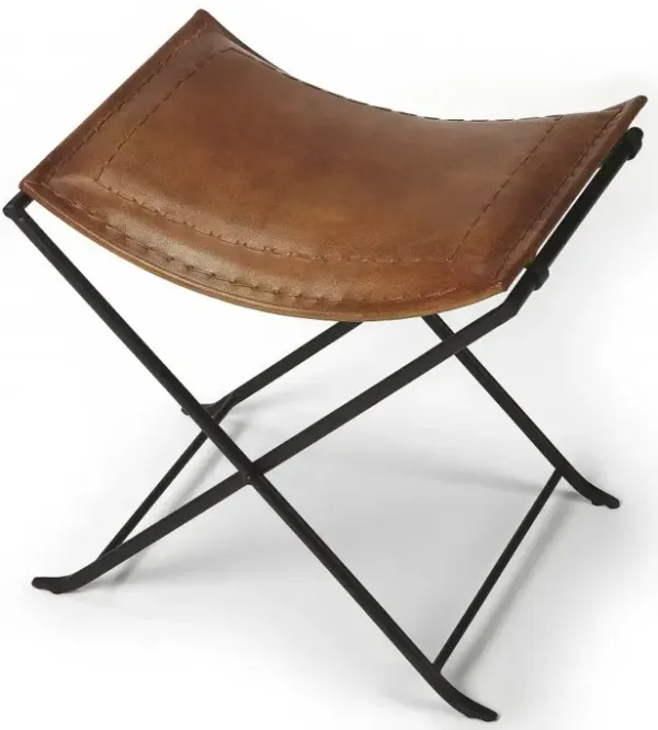Faux Leather Ottoman - Brown / Black