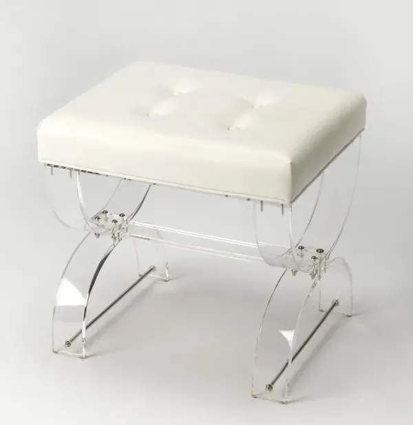 Faux Leather Ottoman - White / Clear
