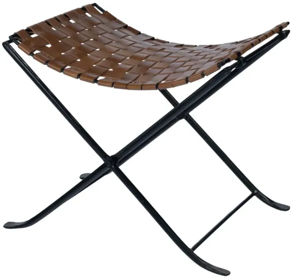 Faux Leather And Black Ottoman - Brown