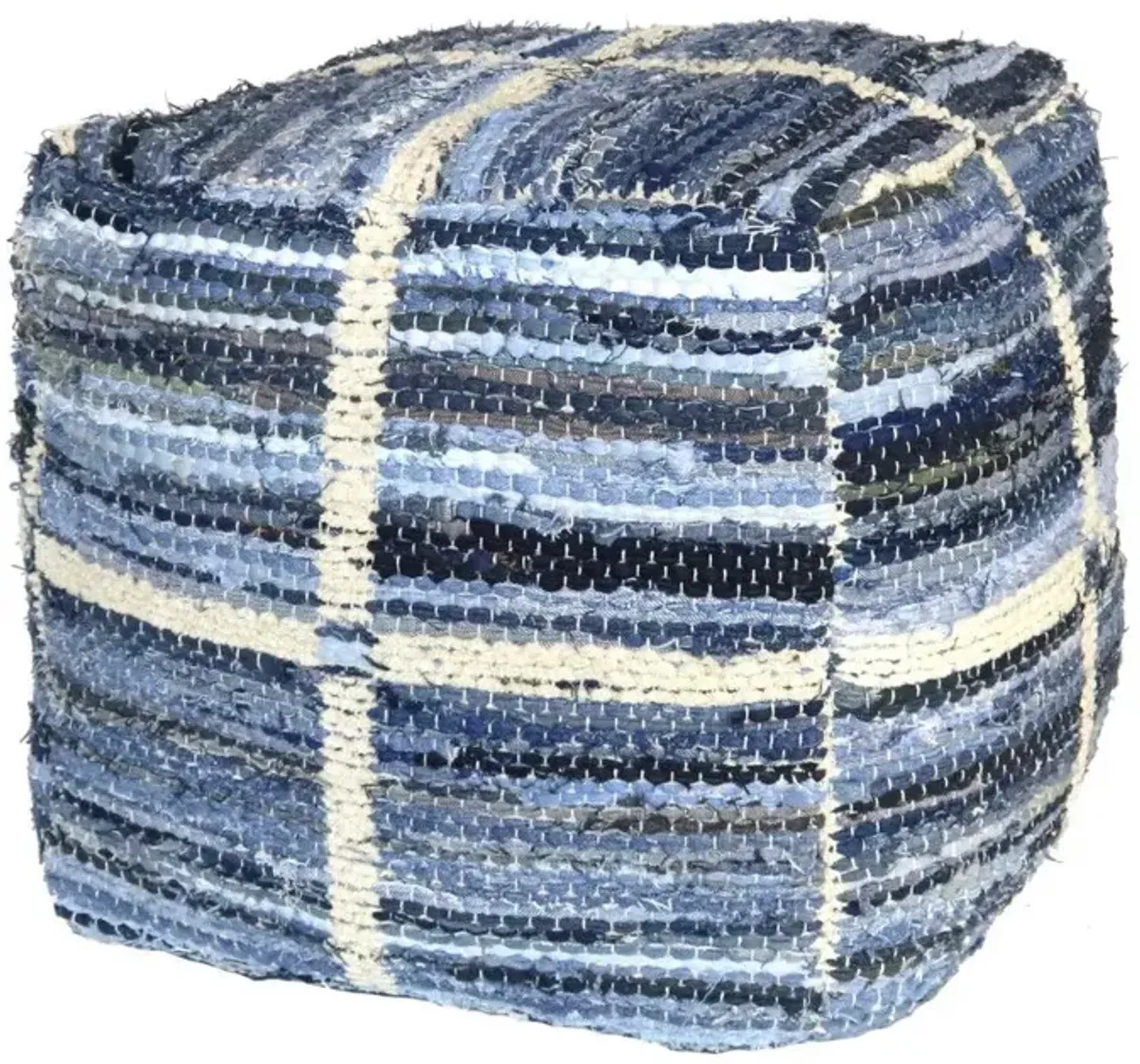 Striped Square Pouf - Blue