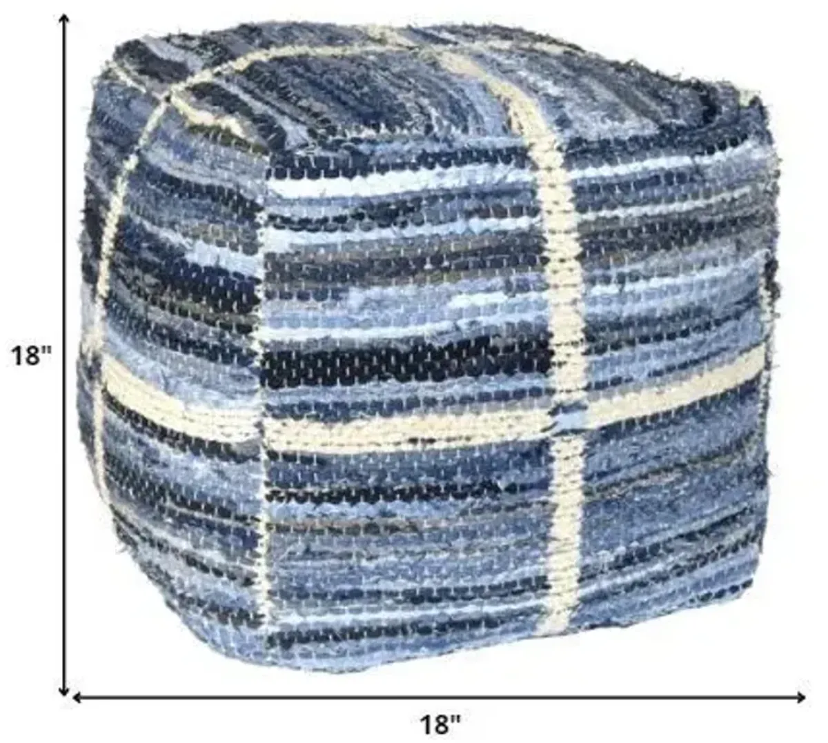 Striped Square Pouf - Blue