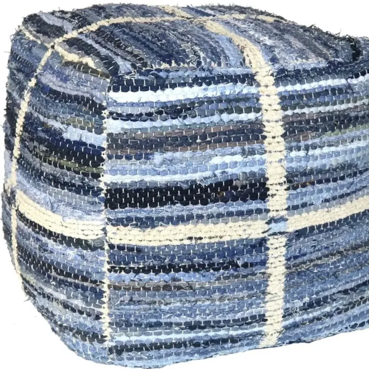 Striped Square Pouf - Blue