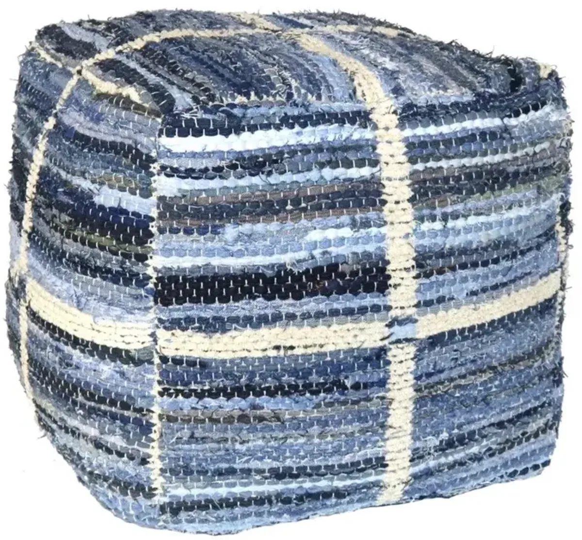 Striped Square Pouf - Blue