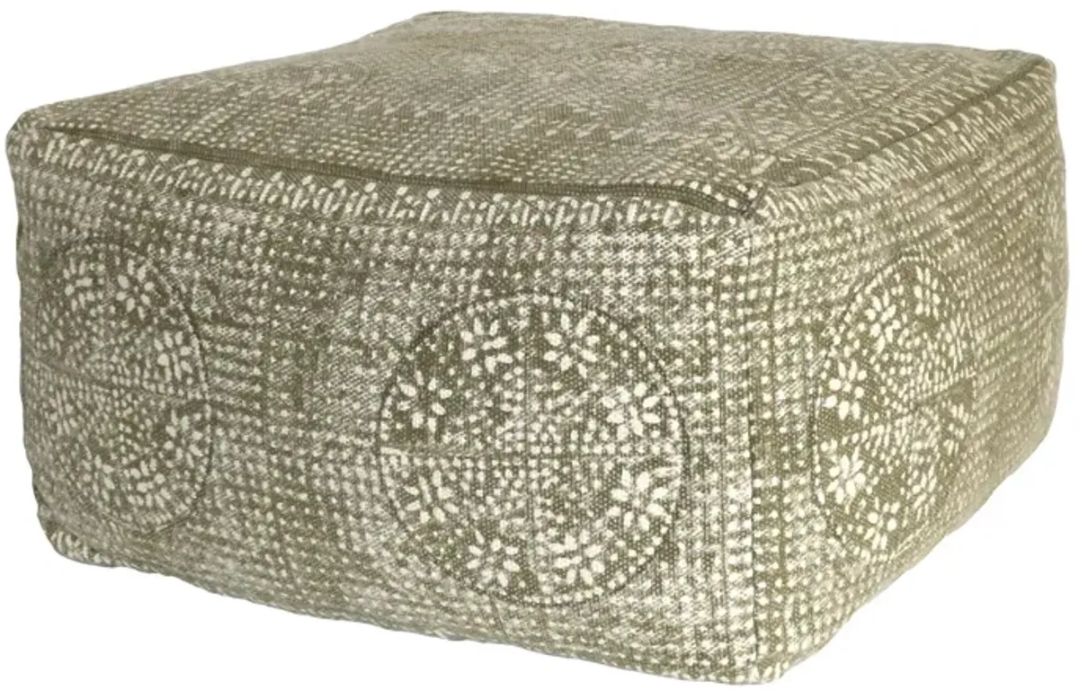 Patterned Square Pouf - Olive Green