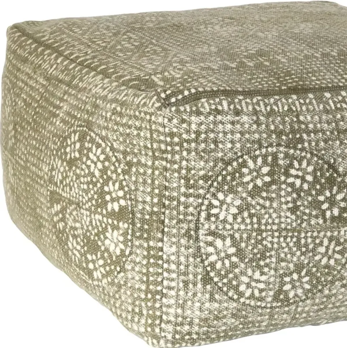 Patterned Square Pouf - Olive Green