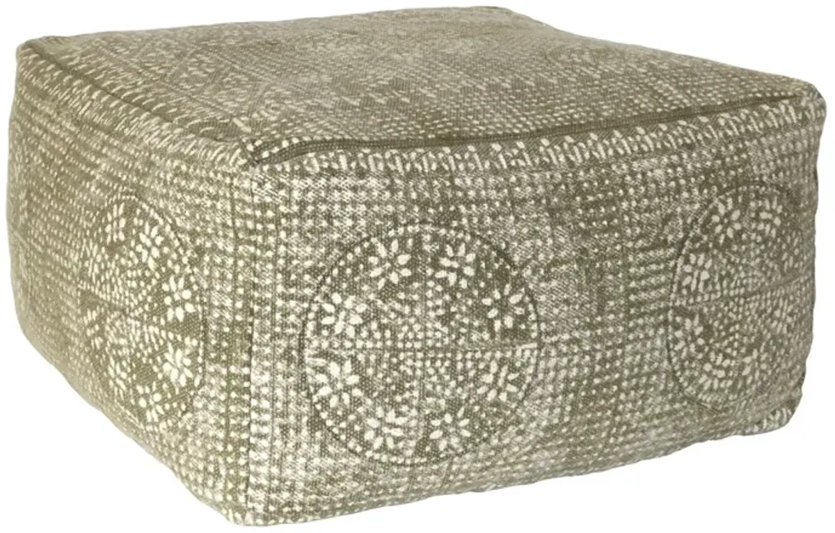 Patterned Square Pouf - Olive Green