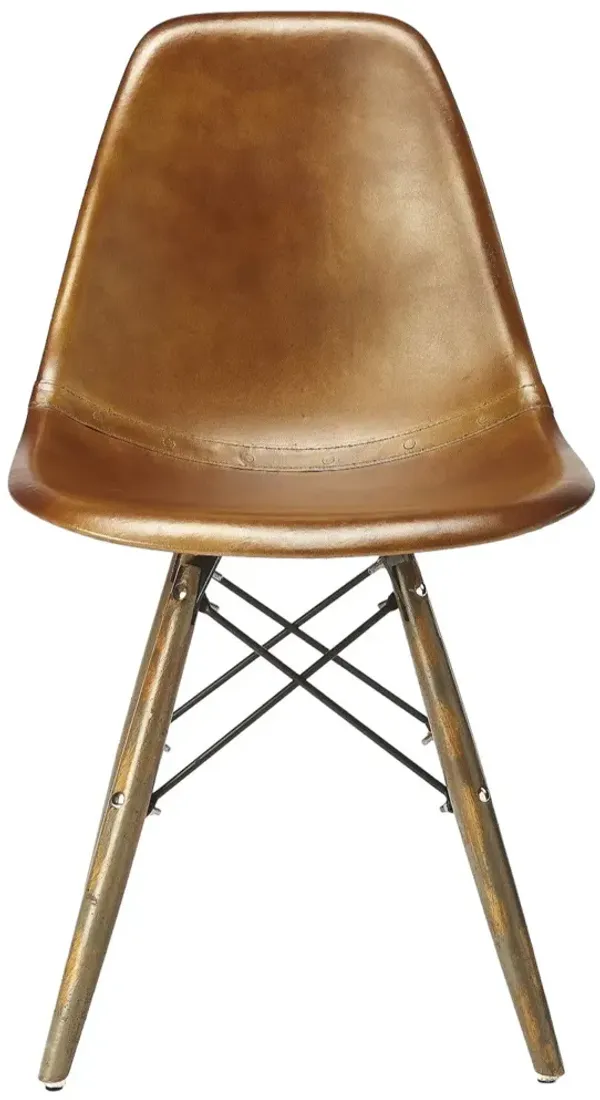 Faux Leather Side Chair - Brown / Copper