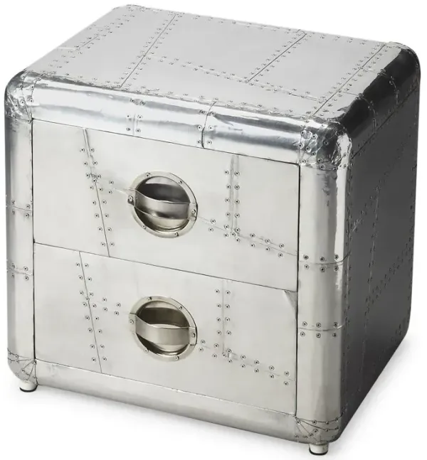 End Table With Two Drawers - Silver