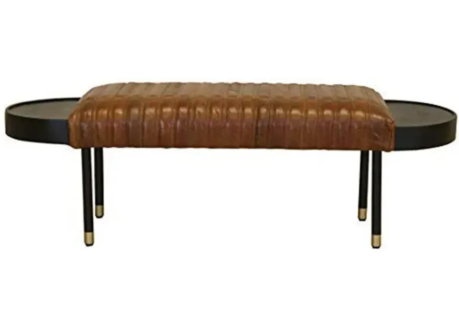 Leather And Solid Wood Bench - Warm Brown