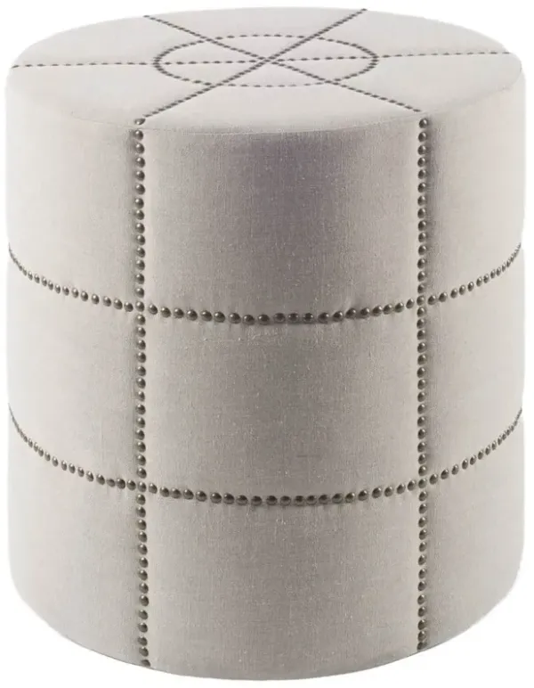 Linen Round Footstool Ottoman - Cream