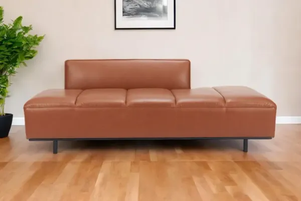 Sofa Faux Leather With Black Legs - Brown