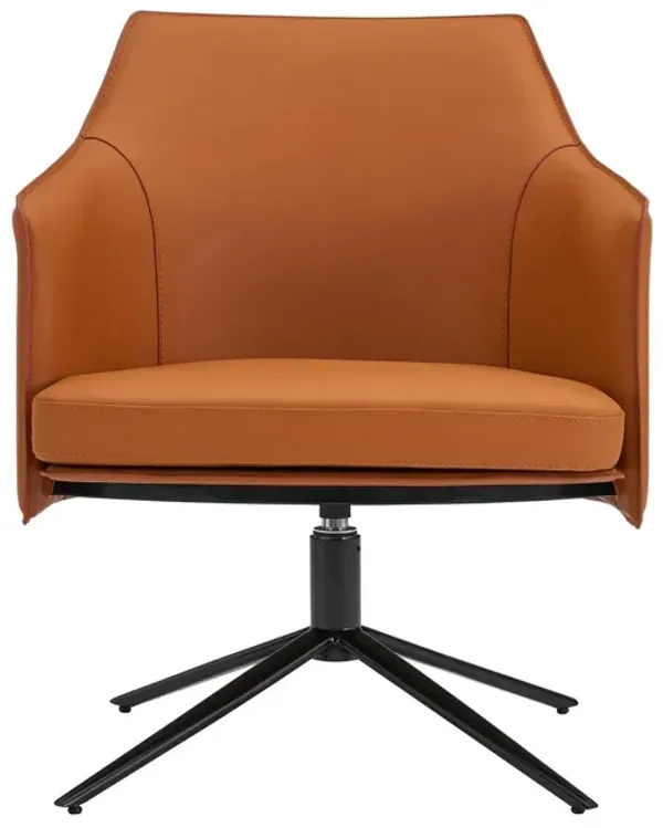 Faux Leather Swivel Lounge Chair - Terra Cotta / Black