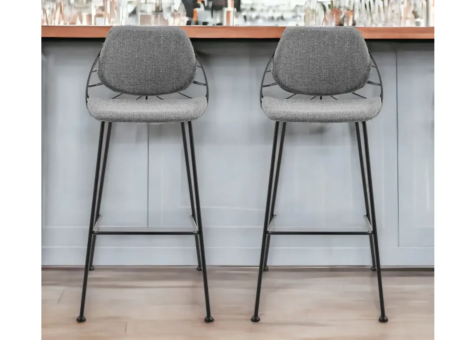 Steel Low Back Bar Height Bar Chairs (Set of 2) - Light Gray / Black