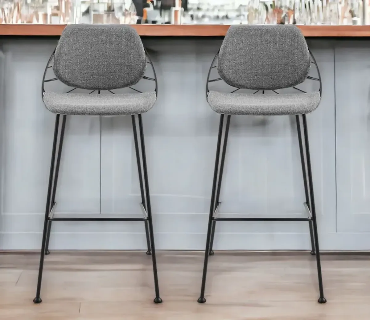 Steel Low Back Bar Height Bar Chairs (Set of 2) - Light Gray / Black