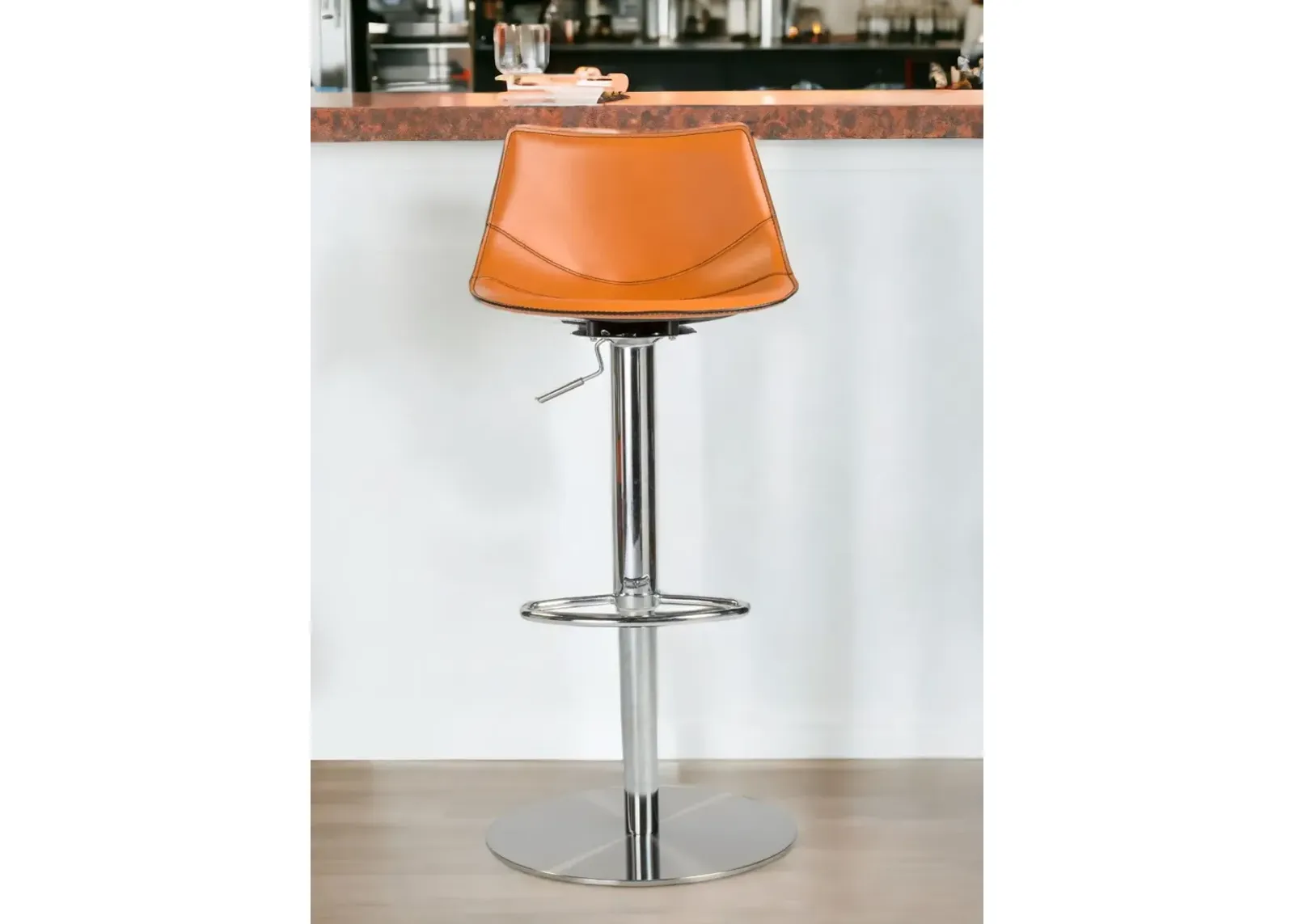 Steel Swivel Low Back Bar Height Bar Chair - Terra Cotta / Silver