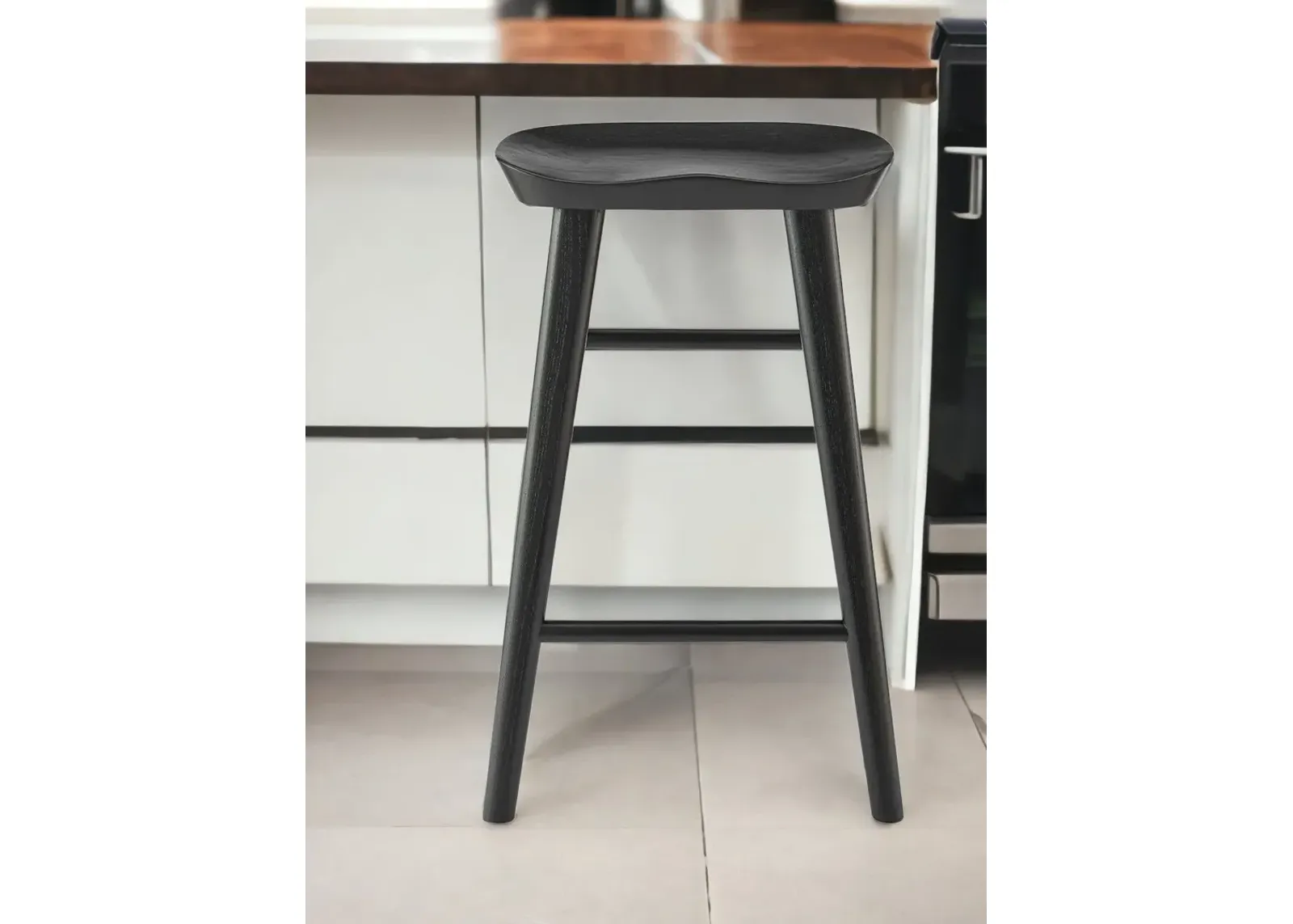 Solid Wood Backless Counter Height Bar Chair - Black