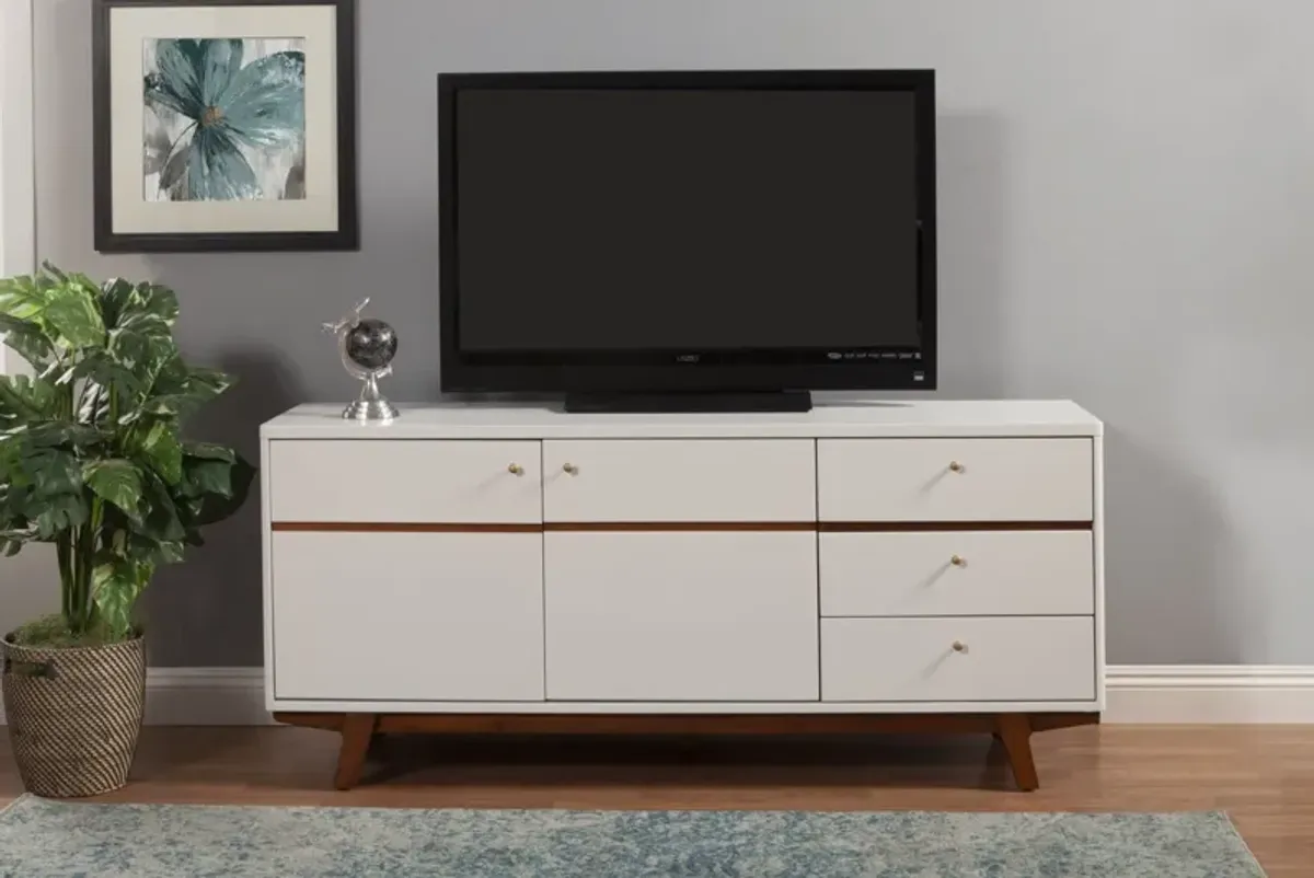 Mahogany Solids And Veneer Cabinet Enclosed Storage TV Stand - White