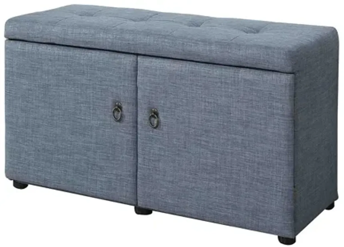 Linen Look Double Door Shoe Storage Bench - Blue Gray