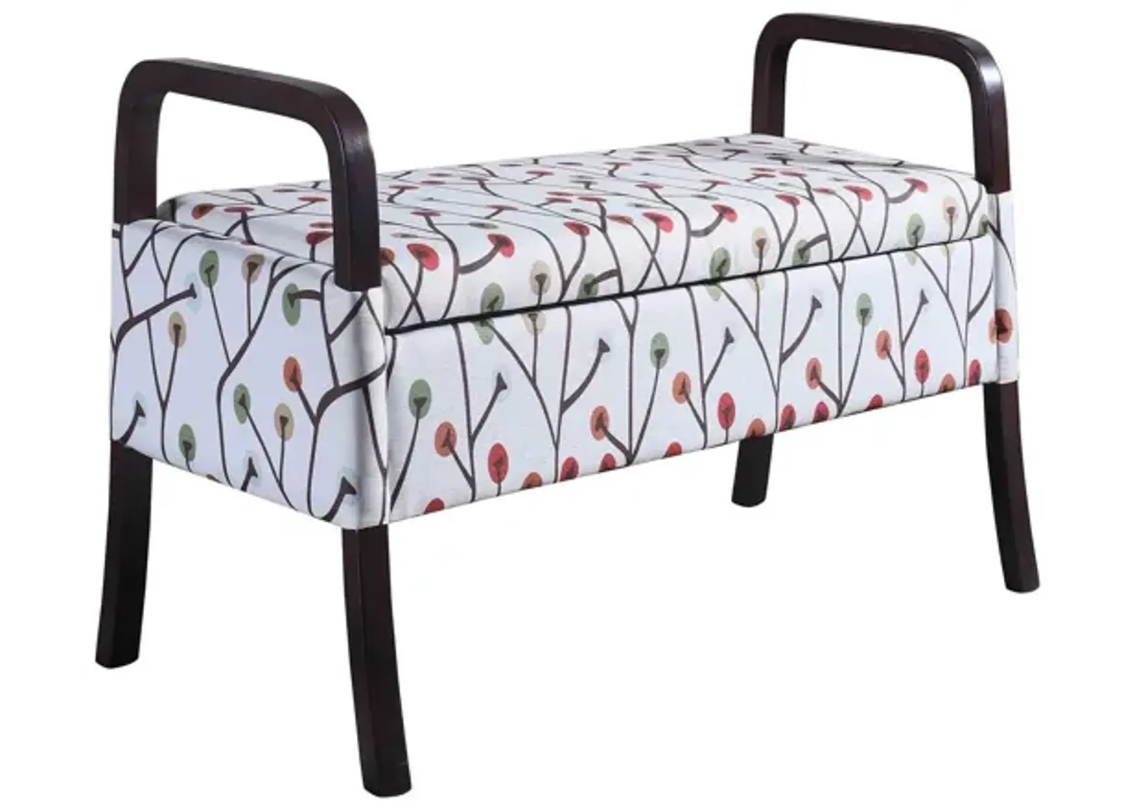 Upholstered Polyester Floral Entryway Bench With Flip Top - Dark Brown / Blue