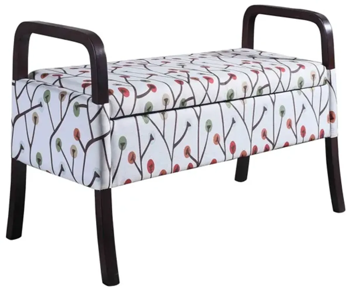 Upholstered Polyester Floral Entryway Bench With Flip Top - Dark Brown / Blue