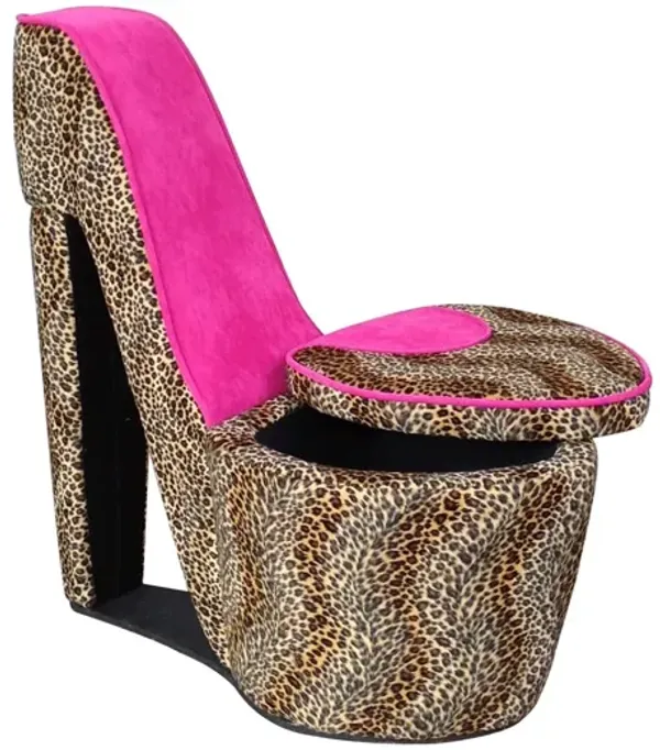 32.86" Faux Suede, Animal Print Side Chair - Brown