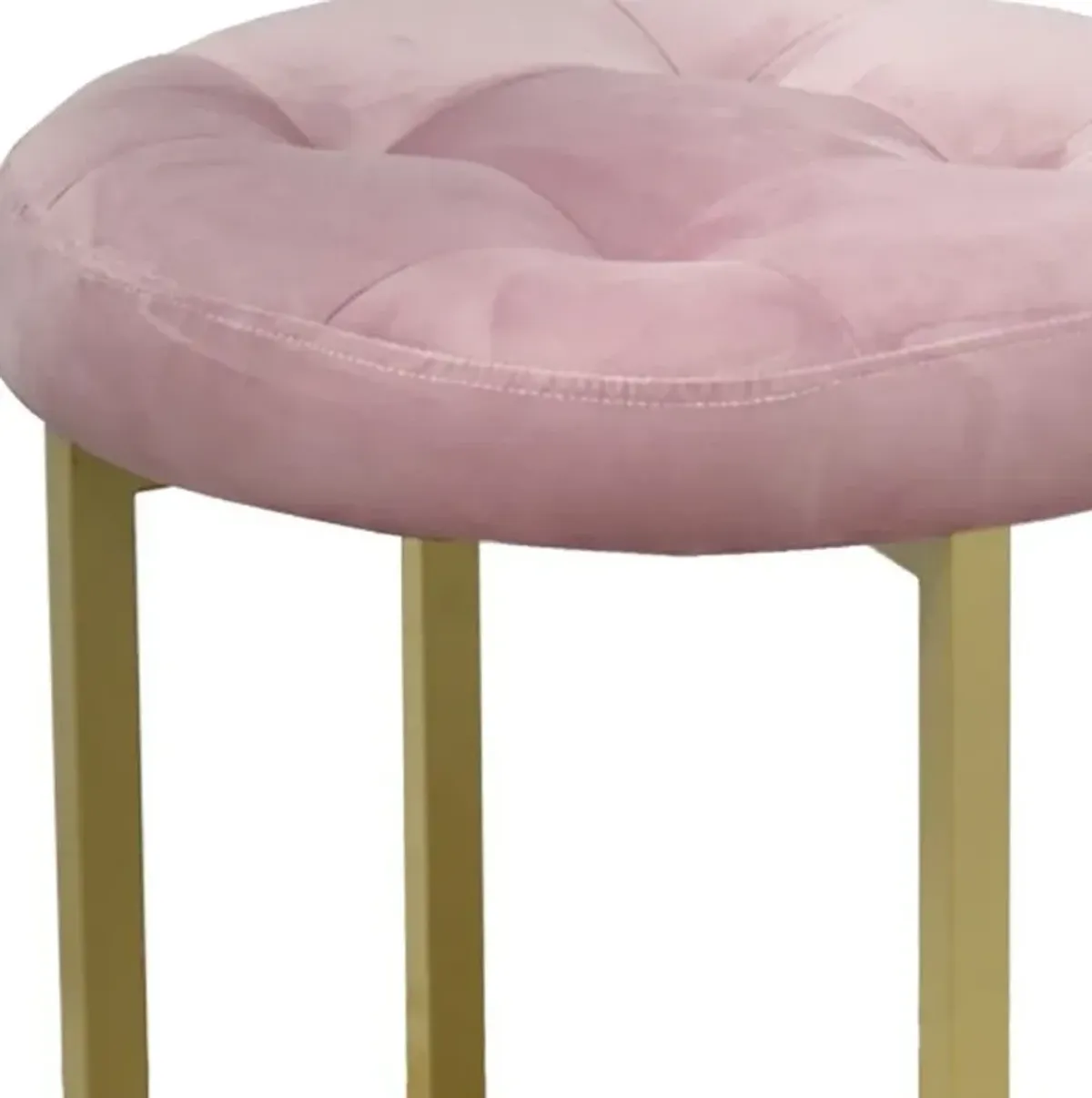 Tufted Velvet Stool - Pink / Gold