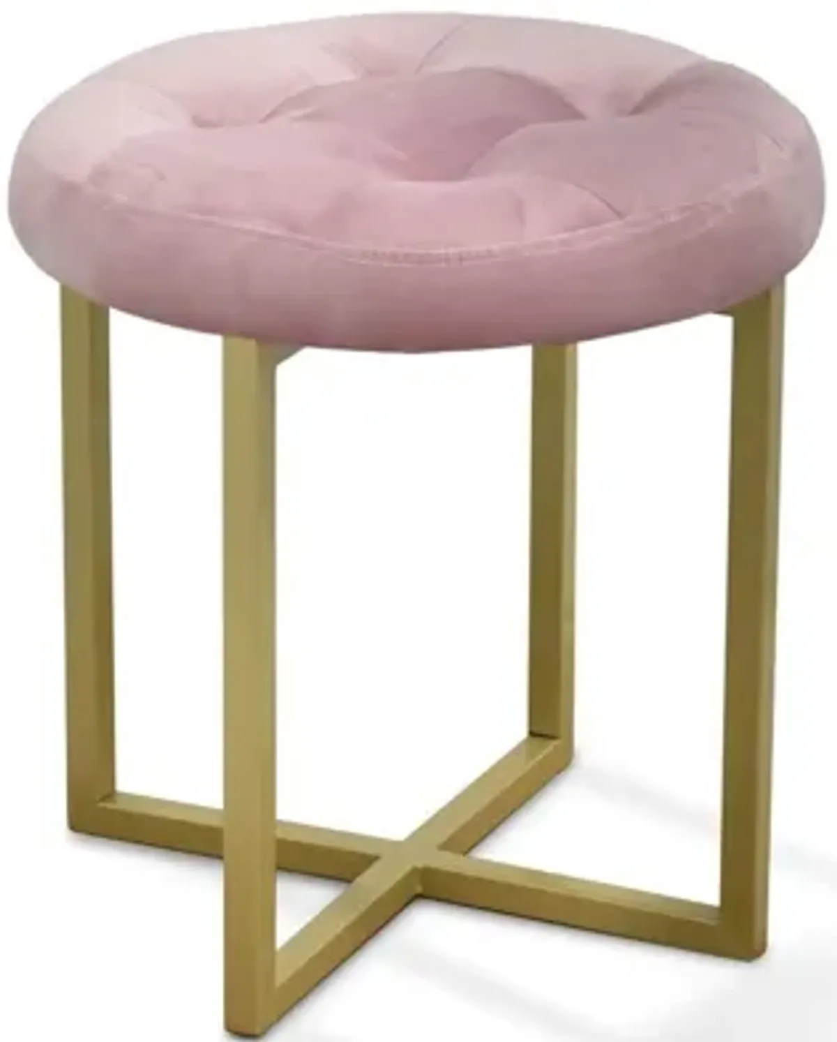 Tufted Velvet Stool - Pink / Gold